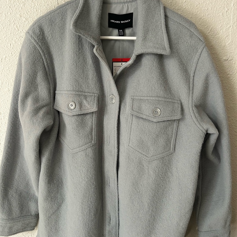 Hilary Radley Light Gray Fleece Button-Up Shacket